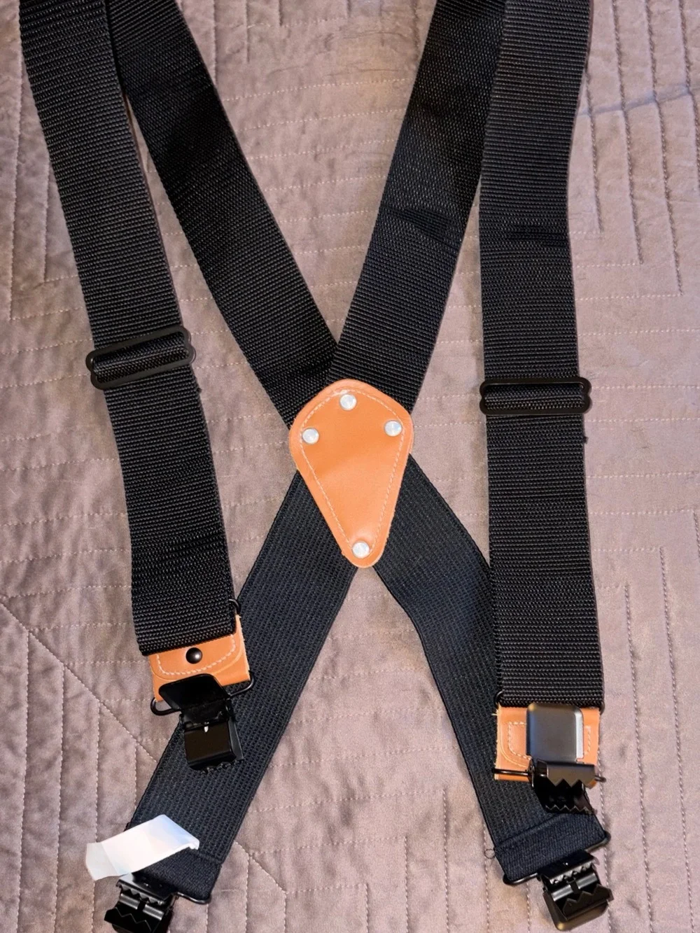 Dickies Black Suspenders with Tan Leather Accents